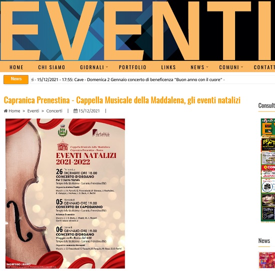 Capranica Prenestina - Cappella Musicale della Maddalena gli eventi natalizi - Agenzia Eventi