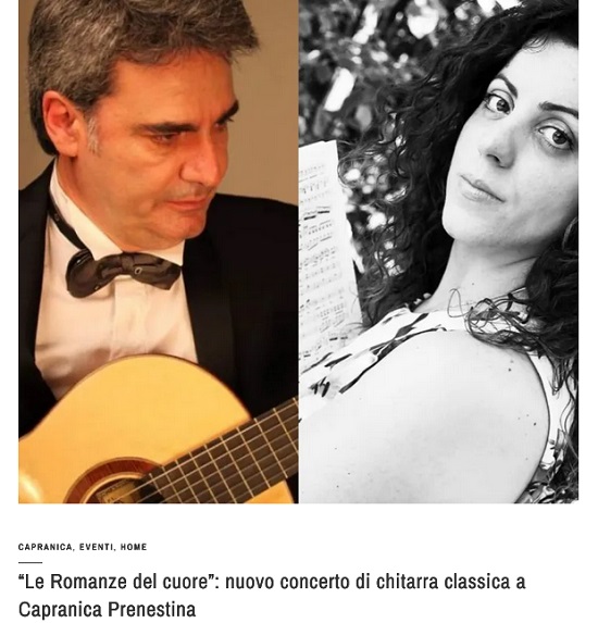 Le Romanze del cuore nuovo concerto di chitarra classica a Capranica Prenestina - Monti Prenestini