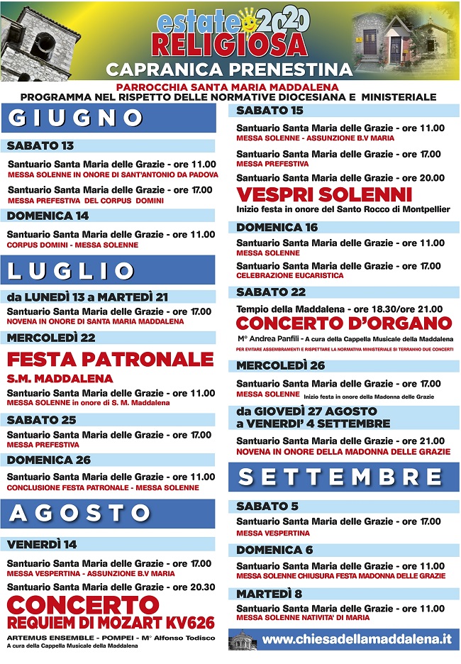Programma Eventi Estate Religiosa 2020