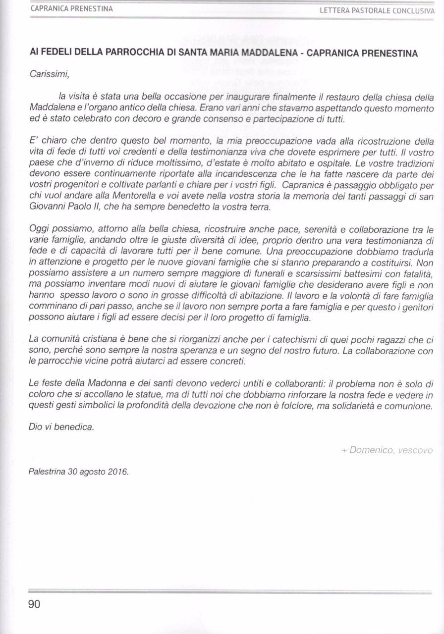 Lettera Pastorale Conclusiva