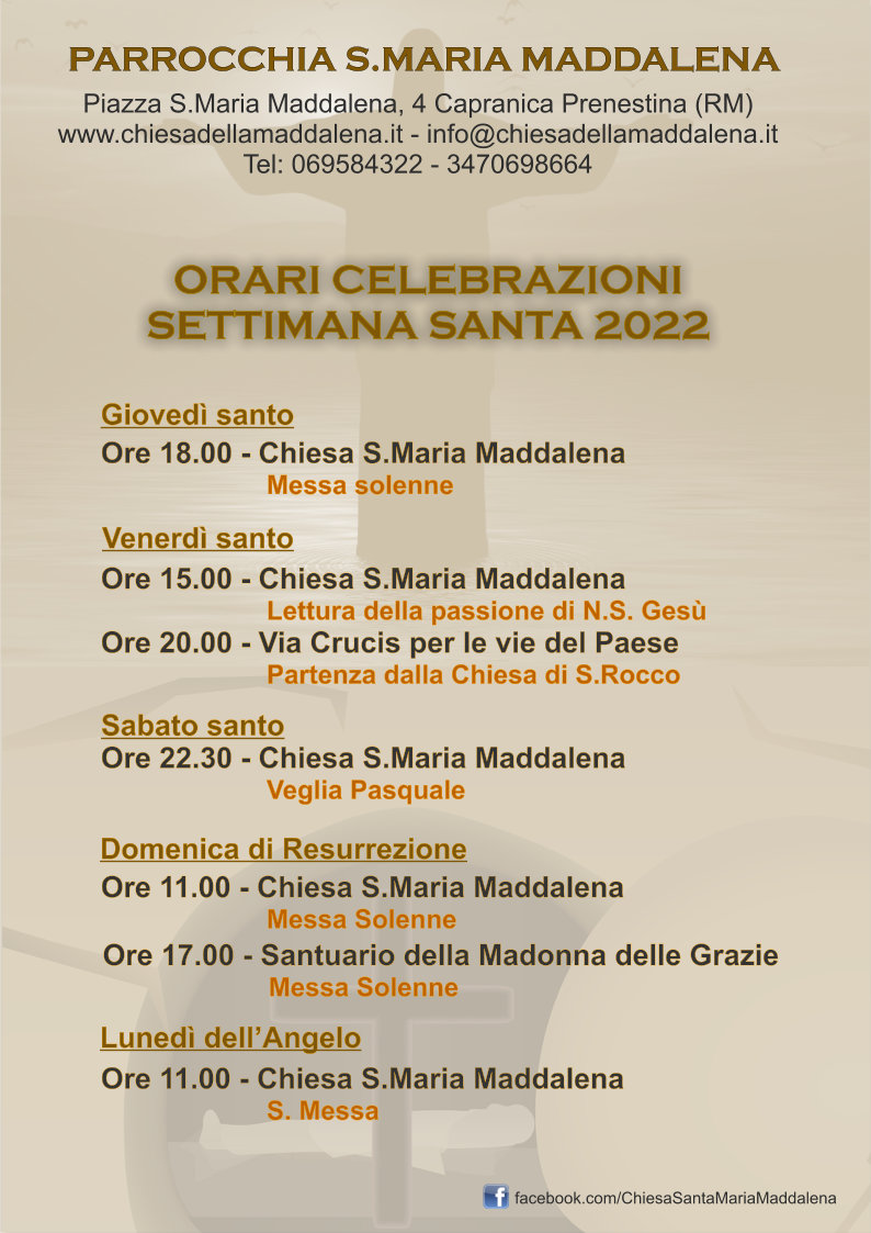 Orari Celebrazioni Pasqua 2022