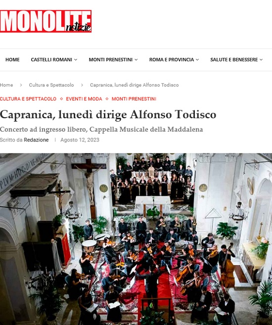 Capranica lunedì dirige Alfonso Todisco - Monolite Notizie